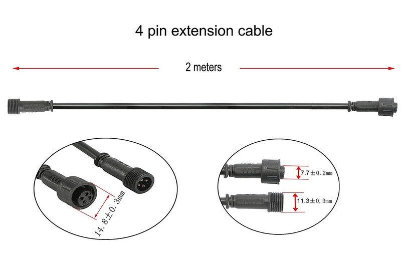 Sumaote 6.56ft 2m 4Pin Extension Cable Wire with Male and Female Connectors at Both Ends for RGB Multi-Color LED Deck Light, Pack of 5 - Image 2